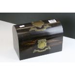 Victorian Coromandel Domed Top Stationery Box with Brass Mounts and fitted interior, 24cms long x