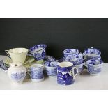 Collection of Blue and White Ceramics including Seven Woods Ware Cups with Five Saucers together