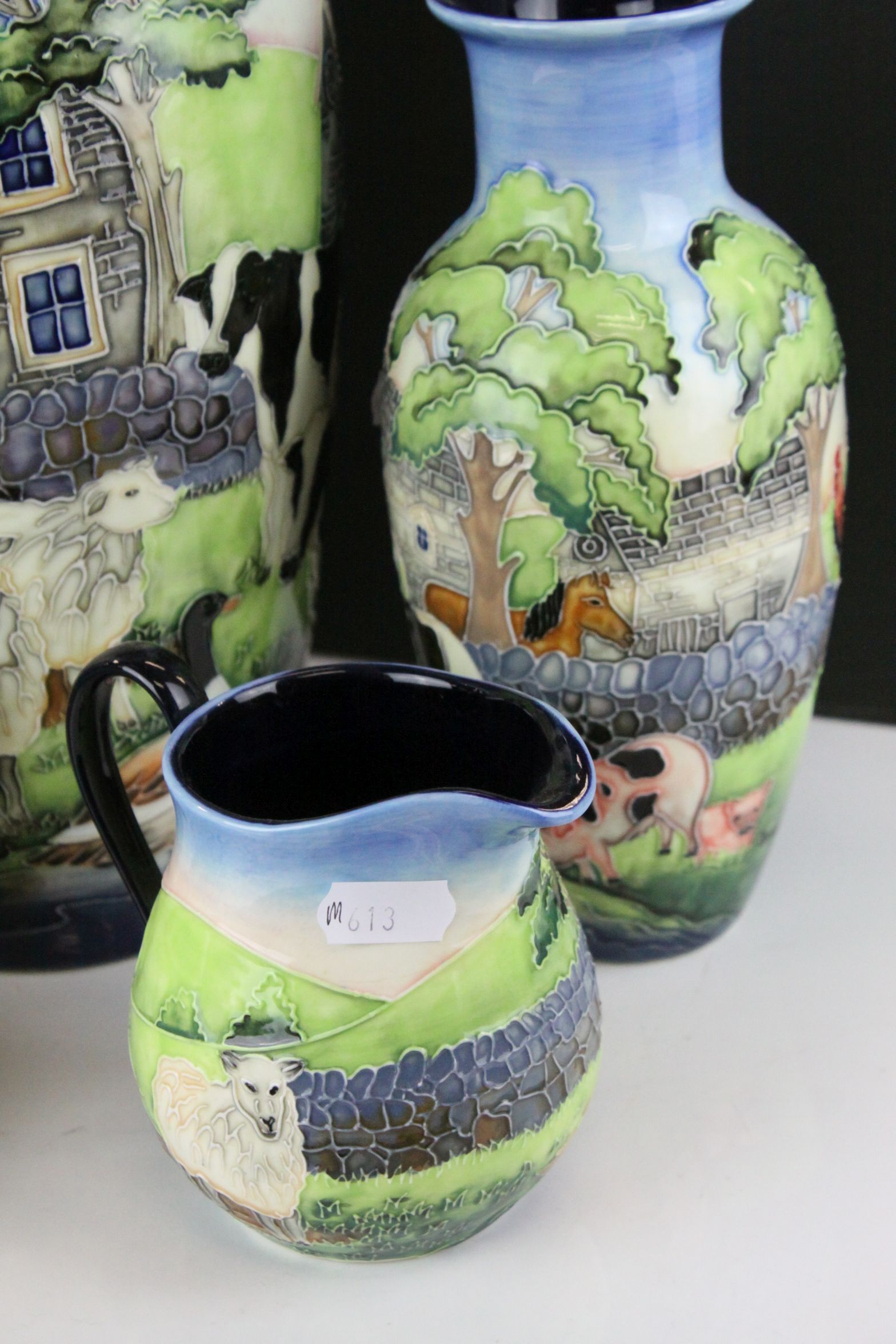 Old Tupton Ware - Collection of Three Vases and Two Jugs, all with Tube-lined decoration of Farm - Image 2 of 8