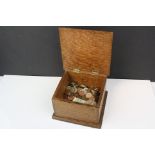Collection of World Coins and Notes in vintage wooden box