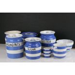 Collection of T G Green Cornishware including Tea Storage Jar, Ground Rice Storage Jar, Sugar