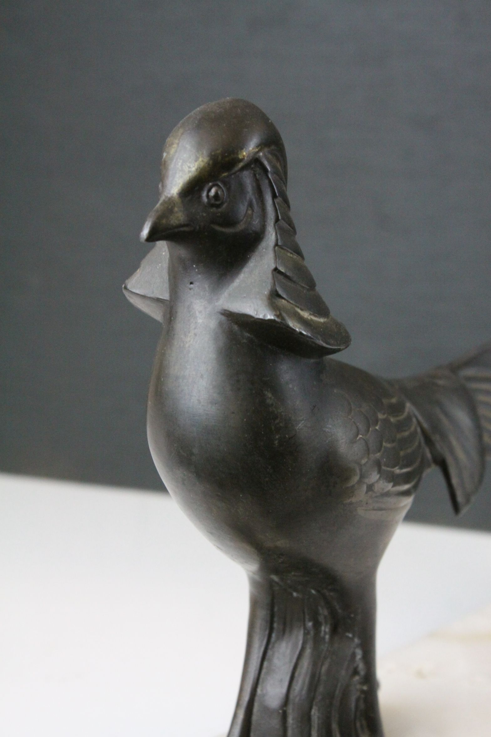 Art Deco Spelter Pheasant mounted on a Marble Plinth Base, 38cms long - Image 5 of 7