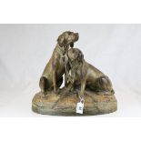 Royal Dux Group of Two Hounds leashed together, signed H Schubert, impressed rectangular mark to