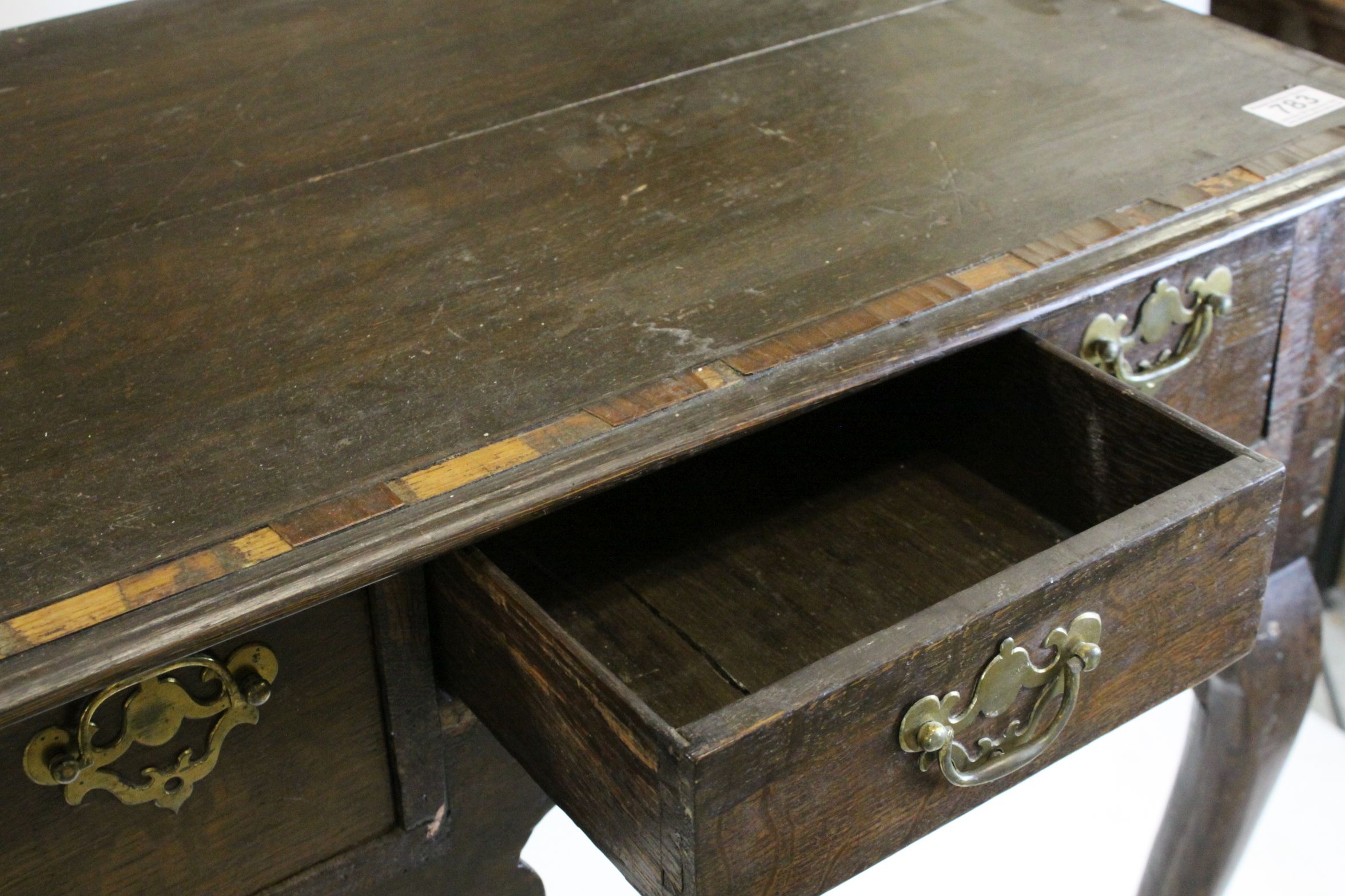 George II Oak and Walnut Side Table with an arrangement of Three Drawers, shaped aprons and front - Image 4 of 10