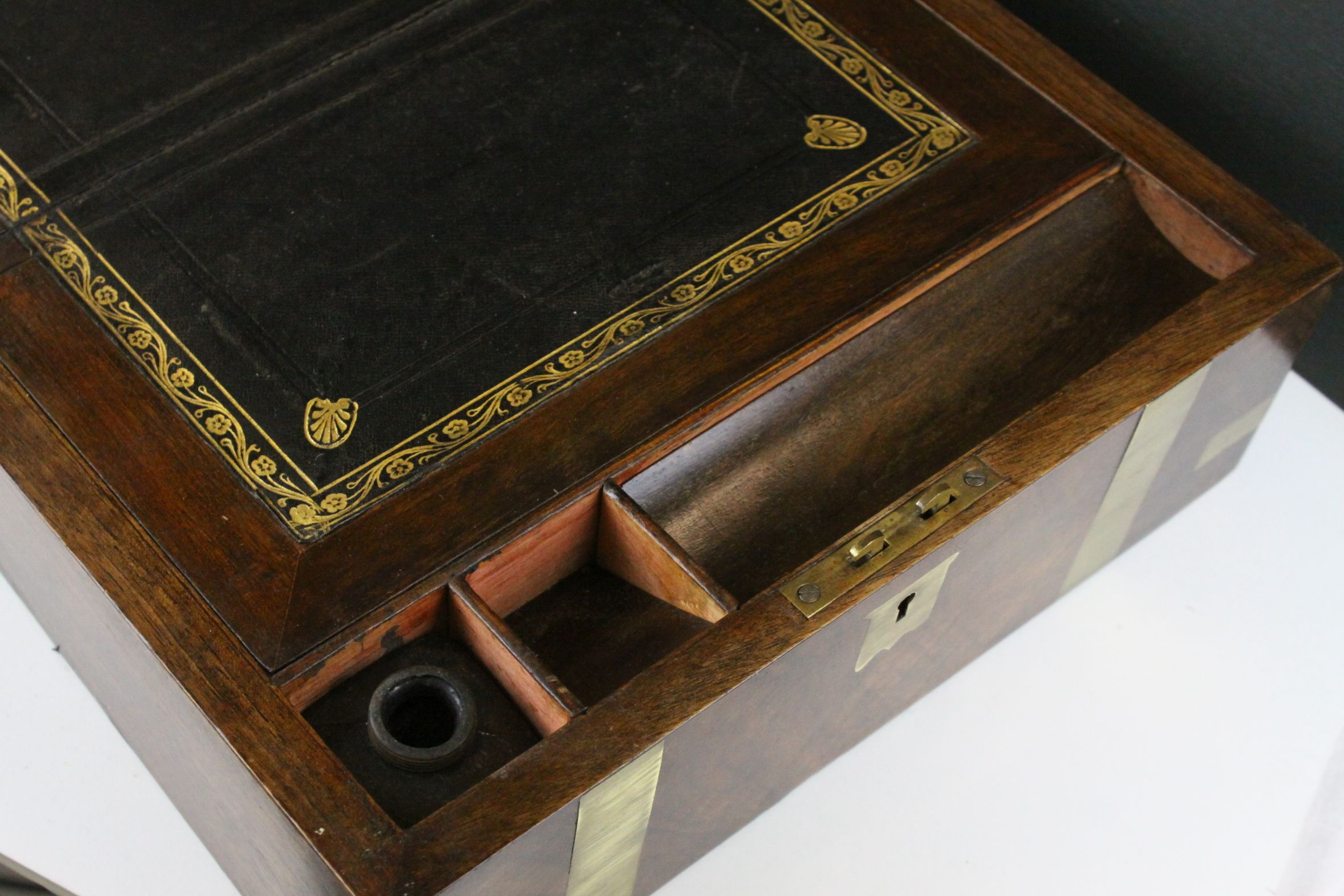 19th century Brass Bound Walnut Writing Slope Box, 30cms wide - Image 3 of 7