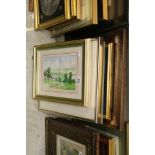 A quantity of paintings and prints to include sheep shearing, geese etc.