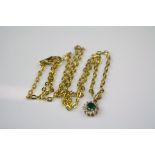 14ct Yellow Gold Emerald and Diamond pendant Necklace