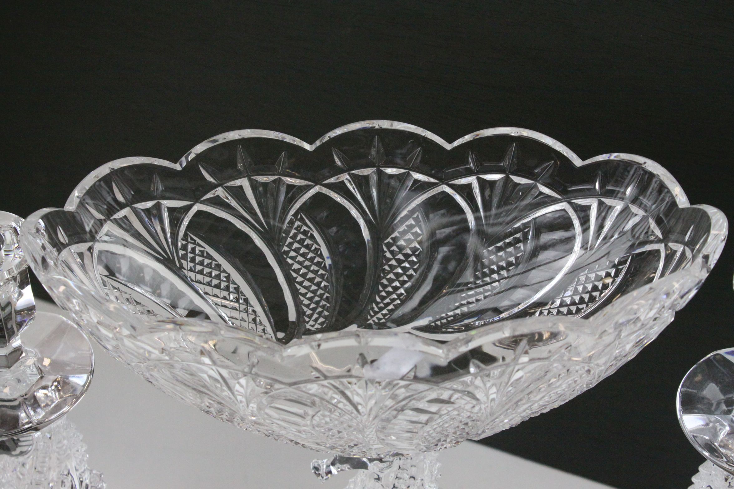 Waterford Lead Crystal Centrepiece Pedestal Bowl and Pair of Matching Candlesticks, all with - Image 7 of 8