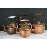 Four 19th century antique copper kettles.