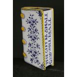 Tin glazed Novelty Spirit Flask in the form of a Book