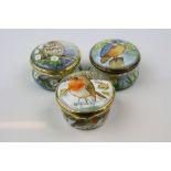 Three Elliot Hall Enamel trinket boxes to include A Robin numbered 12/50, An Owl numbered 11/50