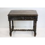 Late 19th / Early 20th centiury Heavily Carved Oak Side Table, the single drawer green man carved