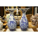 Pair of Large Early 20th century Blue and White Imari Vases decorated with a stag and a dog,