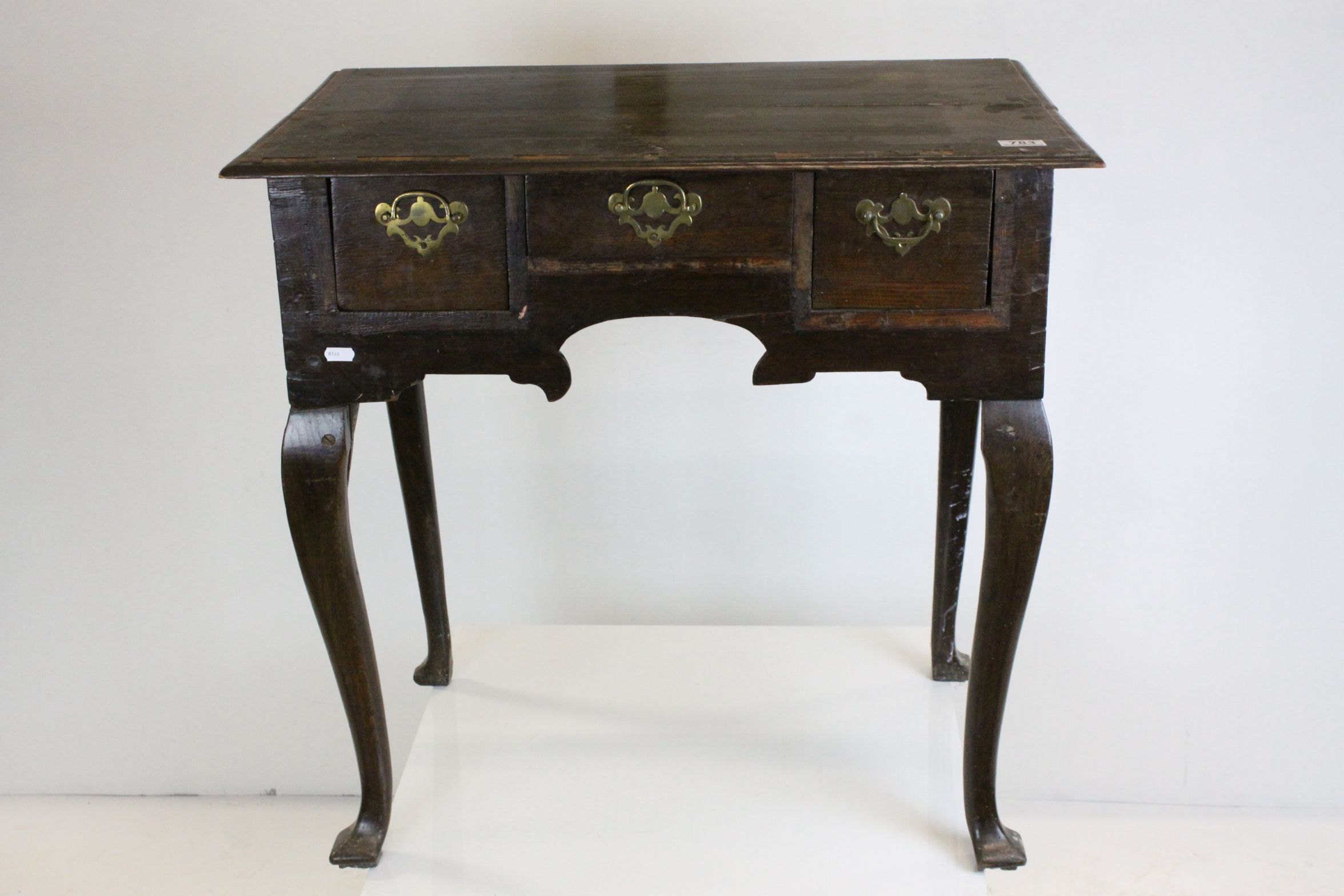 George II Oak and Walnut Side Table with an arrangement of Three Drawers, shaped aprons and front