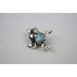 Silver and Turquoise set Frog Brooch