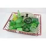 Collection of green glass collectables to include Uranium example.