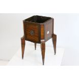 Early 20th century Walnut Inlaid Plant Holder with drop ring handles and metal liner, 48cms high