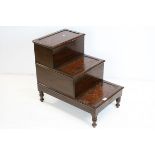 Set of 19th century Mahogany Library Steps, the steps inset with brown leather, the top step with