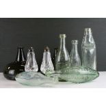Two Antique Glass Onion form Bottles, tallest 16cms together with Five Antique Glass Bottles