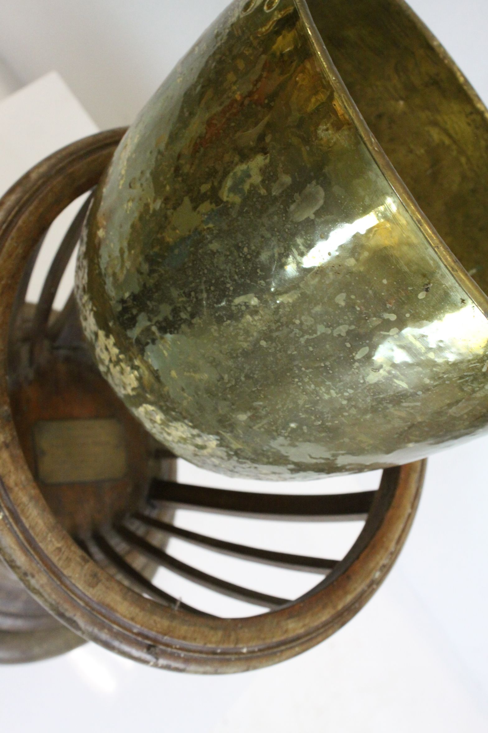 Early 20th century Plant Holder, the slatted sides holding a brass liner, the liner lifting to - Image 5 of 6