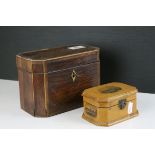 Regency Mahogany Inlaid Two Section Tea Caddy, 18cms wide together with a Mauchlin ware Box ' West