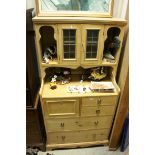 Late 19th century Arts and Crafts Pine Dresser, the upper section with two leaded glazed doors