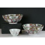 An antique Chinese tea bowl decorated with figures together with a pair of 20th century Cantonese