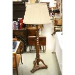 Mahogany Telescopic Standard Lamp with acanthus carving and claw foot tripod base, with silk shade