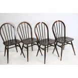 Set of Four Ercol Elm Seated Hoop Back Kitchen Chairs