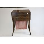 19th century Mahogany Inlaid Drop Flap Sewing / Work Table, with three drawers above a pull-out