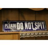 Early 20th century Double Sided Enamel Sign ' Smoking ' and ' Please do not spit ' , 55cms x 15cms