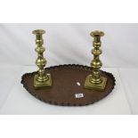 Arts and Crafts Oval Copper Tray with scallop edge, 51cms long together with a Pair of 19th