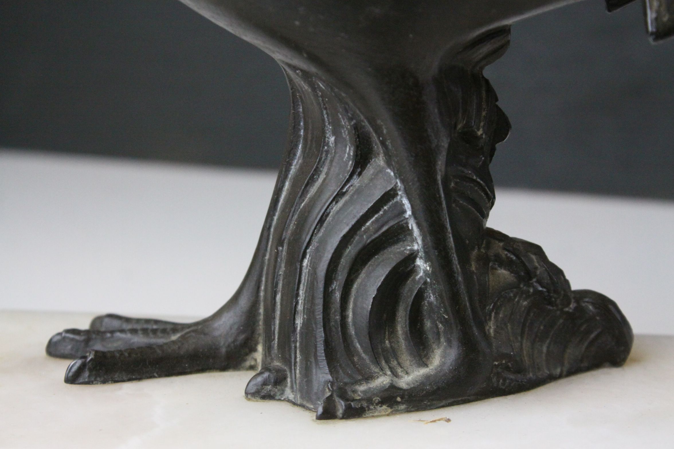 Art Deco Spelter Pheasant mounted on a Marble Plinth Base, 38cms long - Image 6 of 7