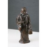 Chinese / Japanese Wooden Carved Figure of an Elderly Man carrying a basket, 22cms high