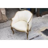 French Style Gilt Framed Low Tub Armchair upholstered in Cream Fabric, 71cms high