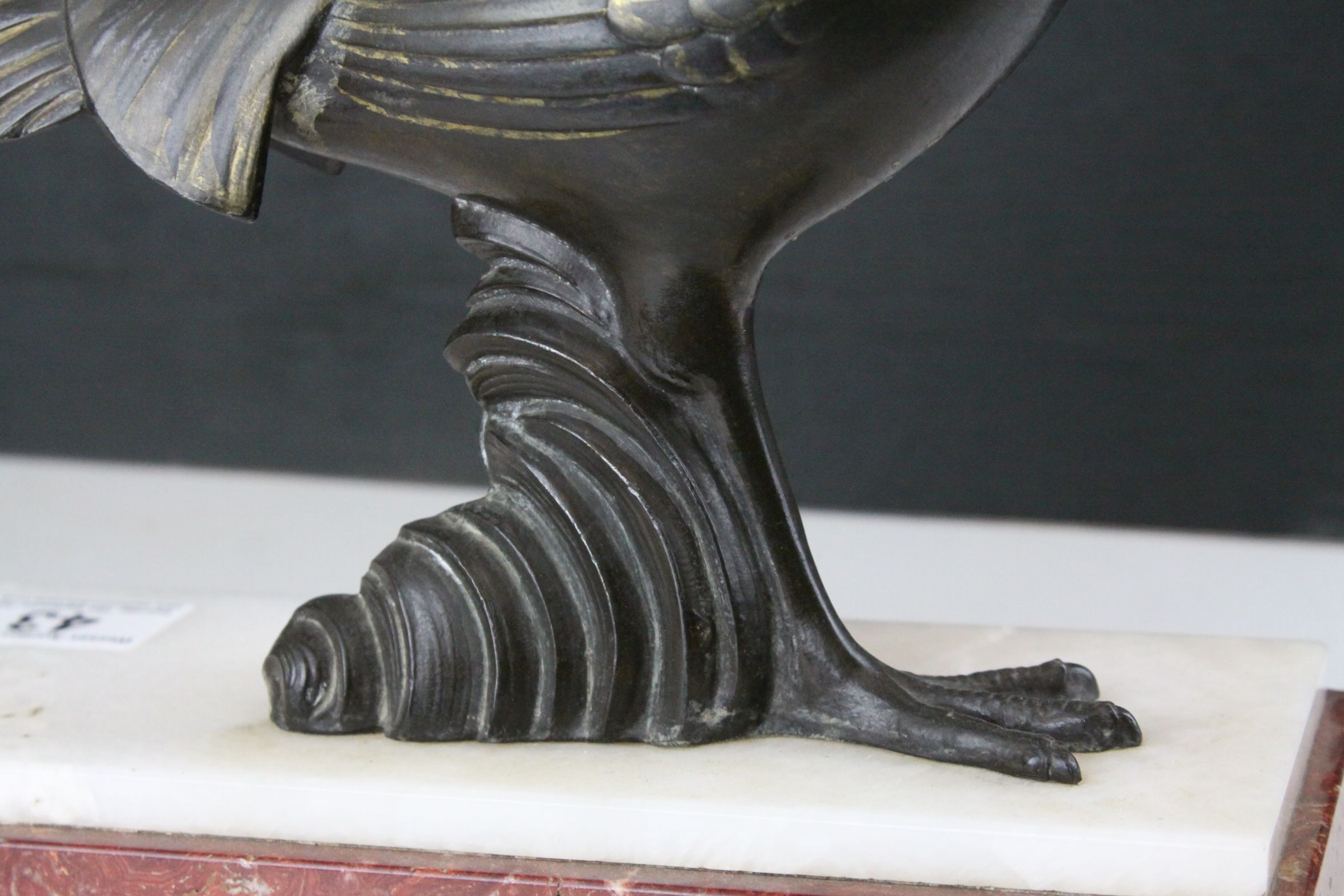 Art Deco Spelter Pheasant mounted on a Marble Plinth Base, 38cms long - Image 7 of 7