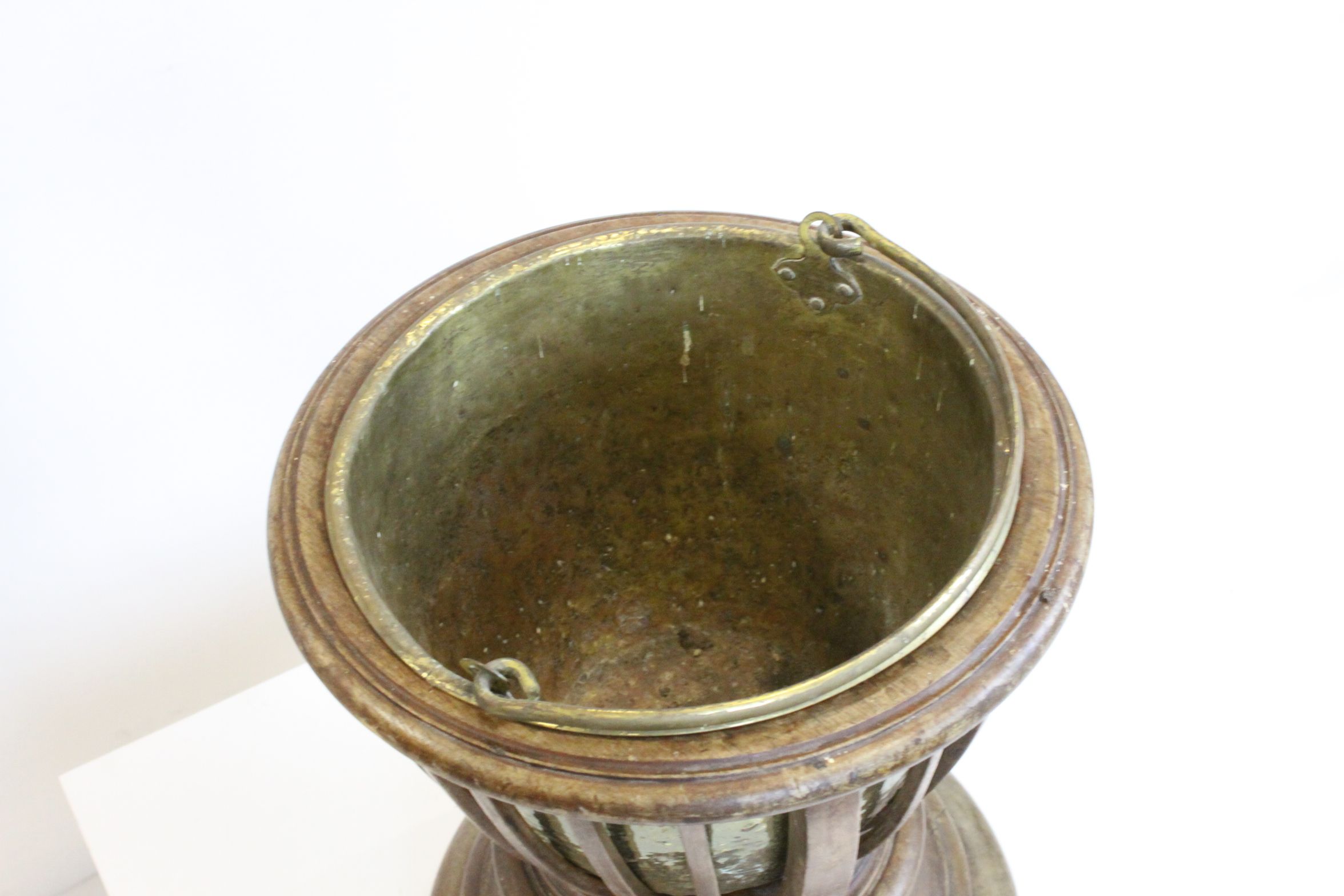 Early 20th century Plant Holder, the slatted sides holding a brass liner, the liner lifting to - Image 4 of 6