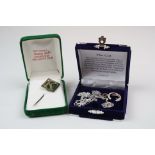A 925 sterling silver cat necklace and pendant set together with a sterling silver and Nephrite Jade