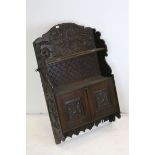 Late 19th / Early 20th century Carved Oak Hanging Shelf and Cupboard, 53cms wide x 86cms high
