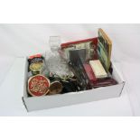 Box of mixed collectables to include Tobacciana, Decanter, Buttons and diecast models.