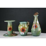 Dennis China Works ' Poppies and Corn ' Candlestick, Vase and Bottle with Stopper, all designed by