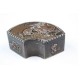 Meiji period Bronze crescent shaped trinket box decorated with storks