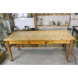Pine Kitchen Table with drawer to side and raised on square legs, 184cms x 76cms x 75cms high