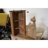 19th century Pine Hanging Corner Cupboard with Shelf 66cms high together with a Modern Pine Corner