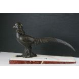Art Deco Spelter Pheasant mounted on a Marble Plinth Base, 38cms long