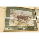 Signed Nora Howarth Pastel and Charcoal - Hereford Bull & Cattle painting
