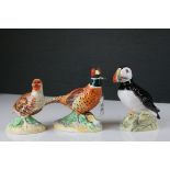 Three John Beswick Birds - Pheasant, Puffin and Grouse