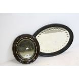 Rosewood Oval Framed Mirror and an Ebonised Oval Framed Mirror, largest 49cms long