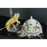 Tiger themed Table Lamp together with a Glass Shade decorated with tigers