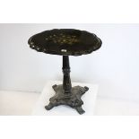 Victorian Black Lacquered Papier Mache Tilt Top Table with Floral Decoration, 67cms long x 71cms